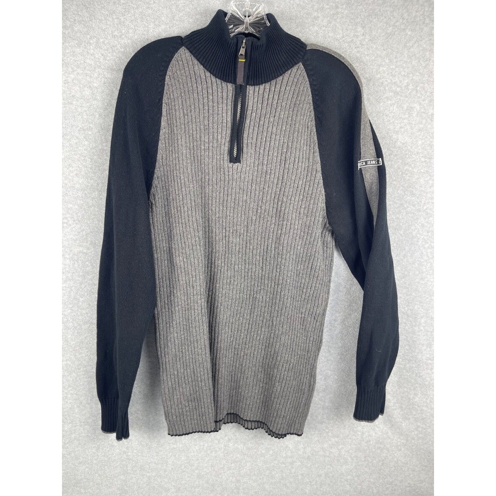 NAUTICA Sweater Men's XXL Gray Color Blocked Black Pullover 1/4 Zip Retro 90's